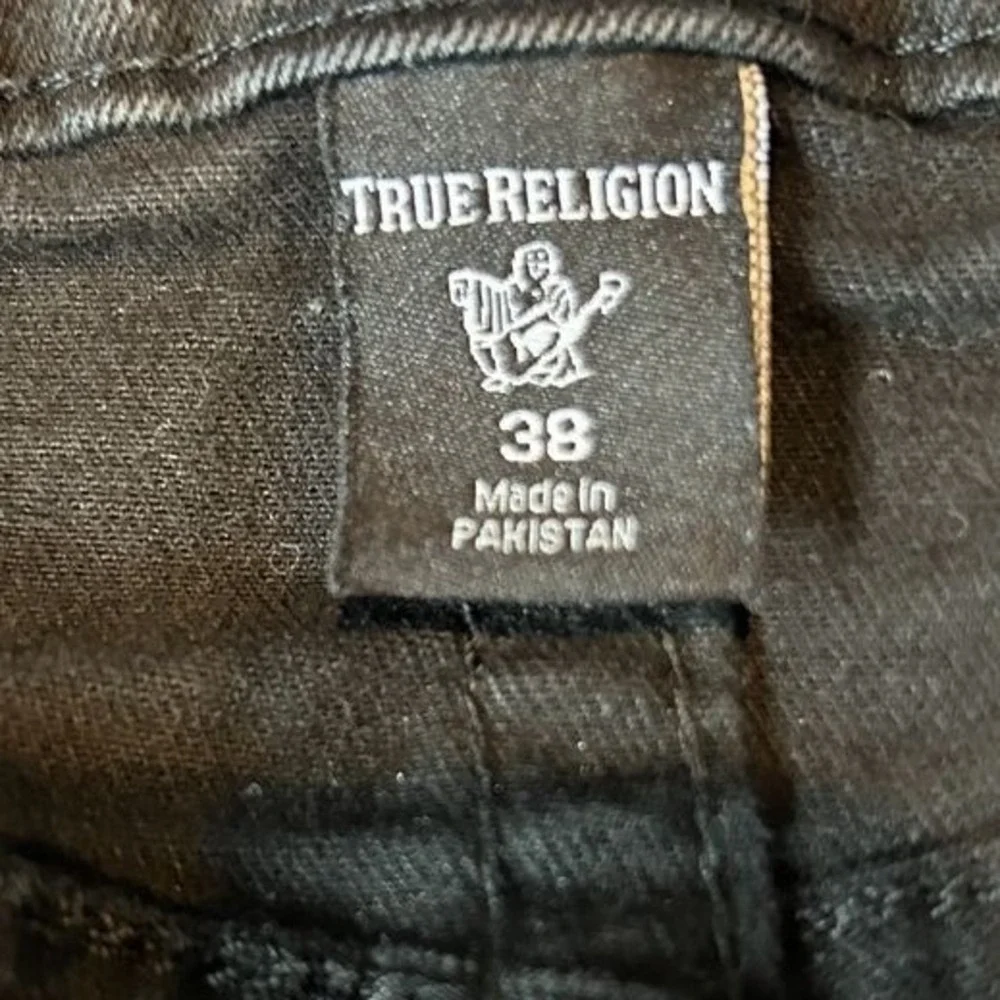 True Religion Rocco Relaxed Skinny Jeans 38x32 Men's Black Denim Flap Pockets